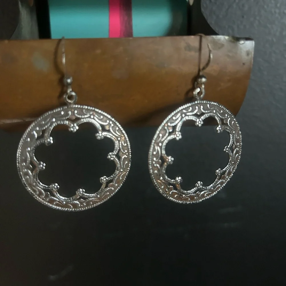 Boho Silver Floral Round Earrings